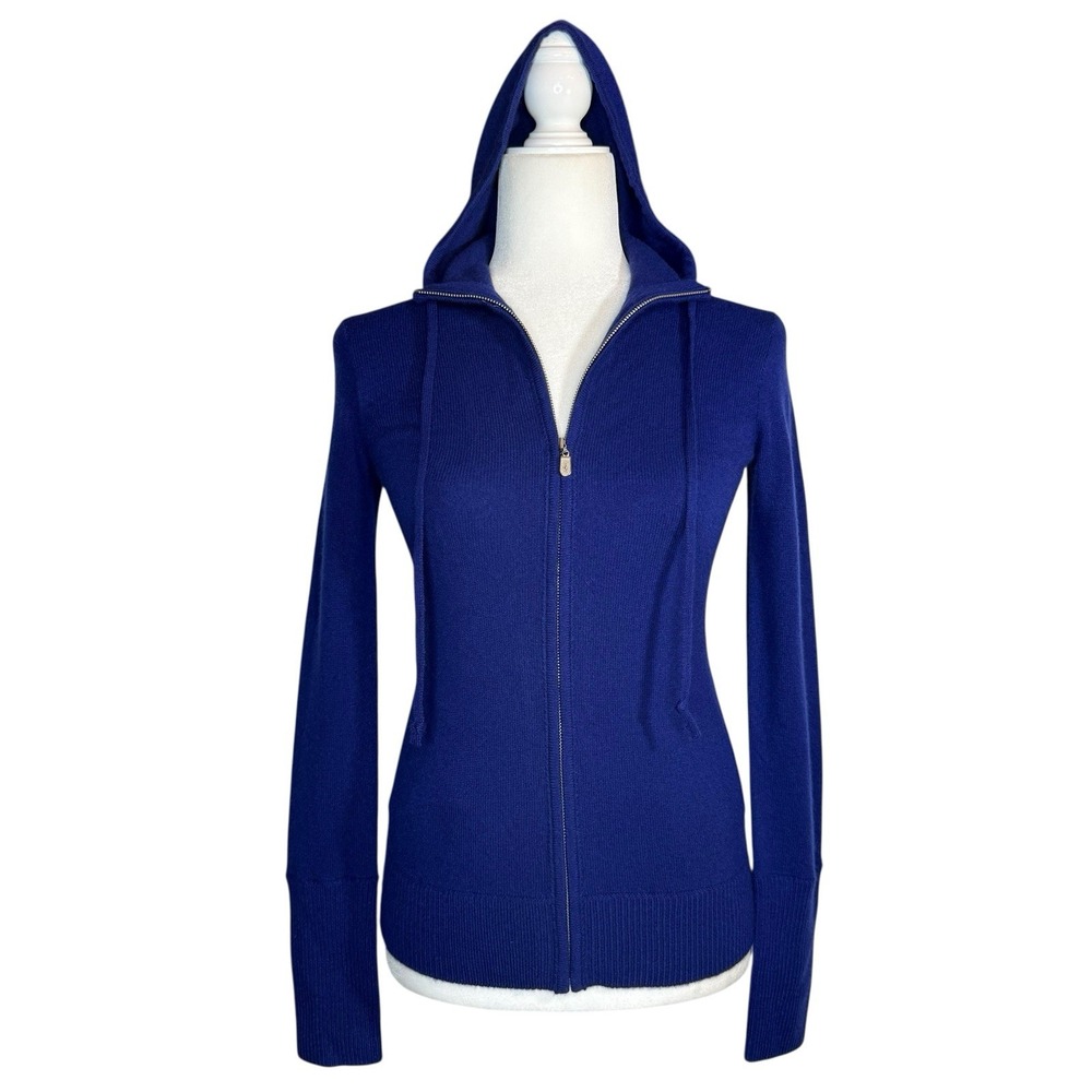 J.Crew Italian Cashmere Hoodie XS Blue 100% Full Zip‎ Sweater Jacket FA07